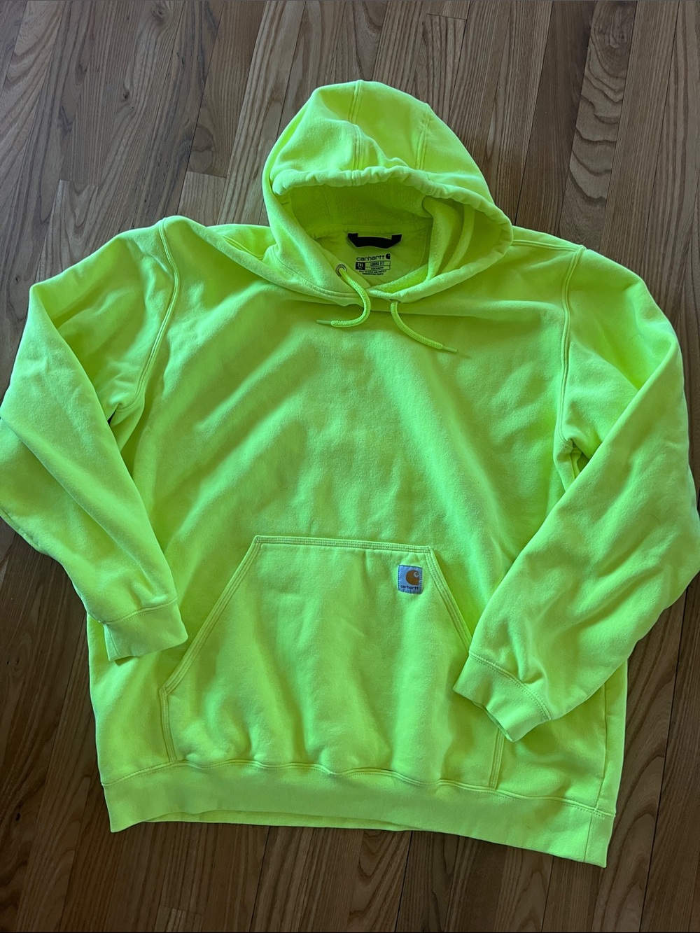 Carhartt High-Visibility Neon Yellow Hooded Sweatshirt 2XL TALL, loose fit